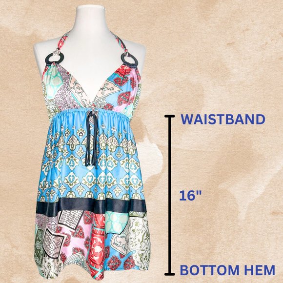 1980s Boho Silk Mini Dress - Vintage Halter Neck Dress - Size Small - 100% Silk - Picture 9 of 9